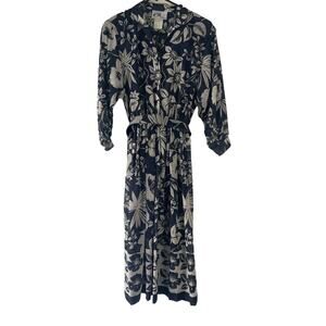 Wivi California Vintage 90s Size Small Sheer Floral Blue Belted Sun‎ Dress